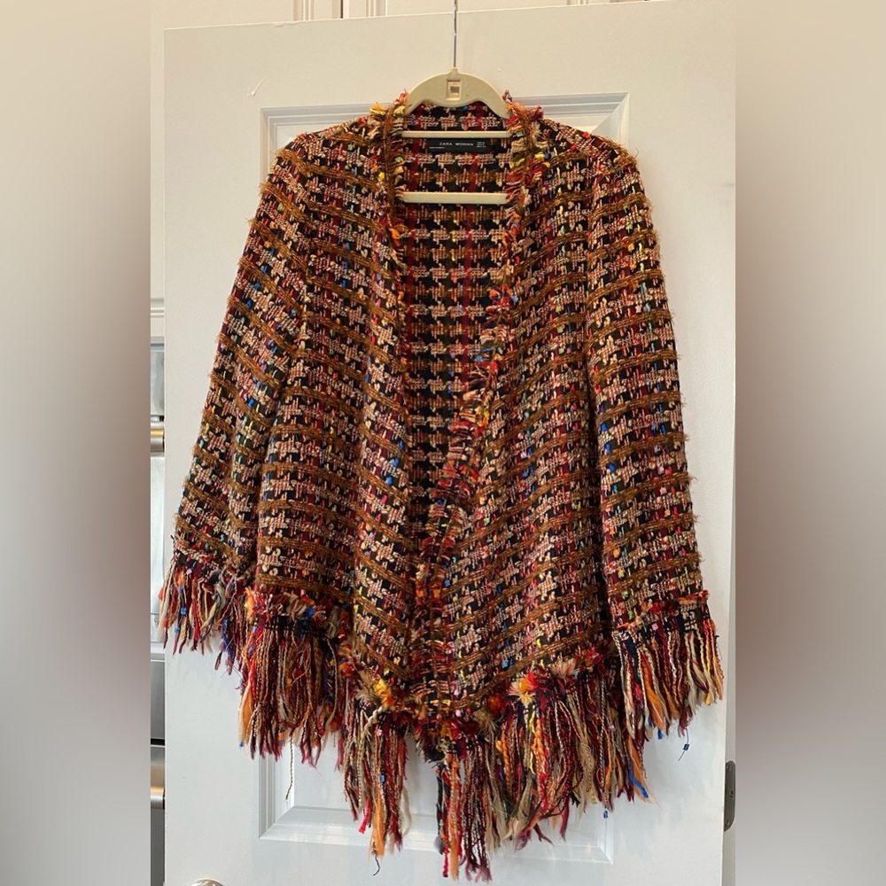 Zara Woman Multicolor Fringe Knit Cardigan